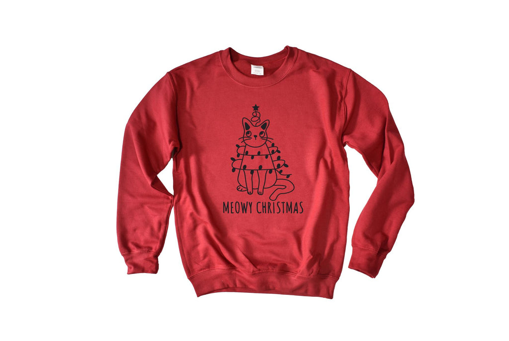 MEOWY Christmas Tree Shirt by icecreaMNlove CHRISTMAS, GRAPHIC TEES & TANKS icecreaMNlove Sweat Shirt - Red X Small 